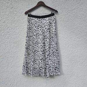 Black & White Animal Print Pleated Midi Skirt.